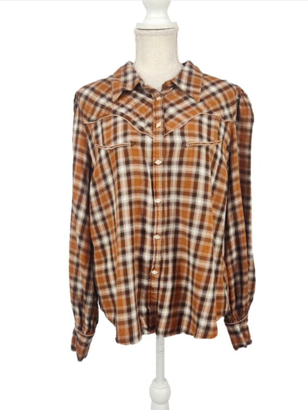 Shyanne Women's Button Up Western Flannel Shirt XL Orange Long Sleeve Cowgirl